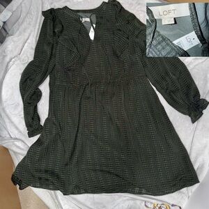 LOFT Olive Green Long Sleeve V-Neck Dress